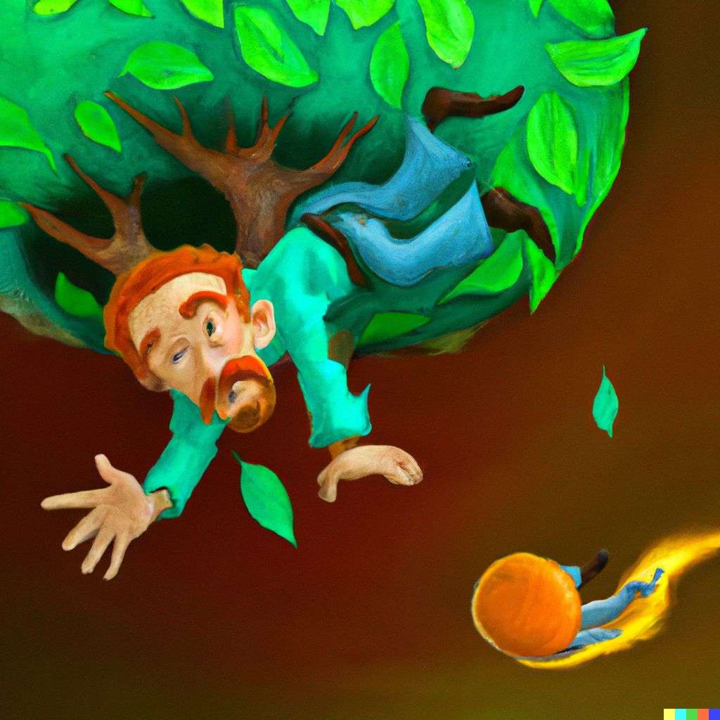 the discovery of gravity, digital art, caricature